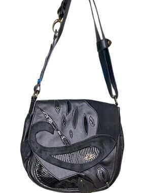 Etro Black Leather Shoulder Bag with Purple Paisley Lining